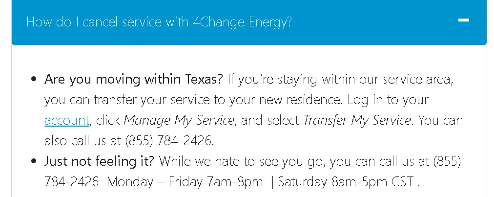 how to cancel 4Change Energy Subscription open phone number.webp