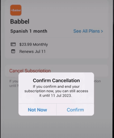 how to cancel Babbel Subscription open confirm cancellation.png