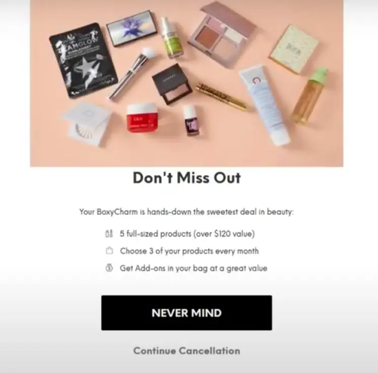 how to cancel BoxyCharm Subscription open continue cancellation.webp