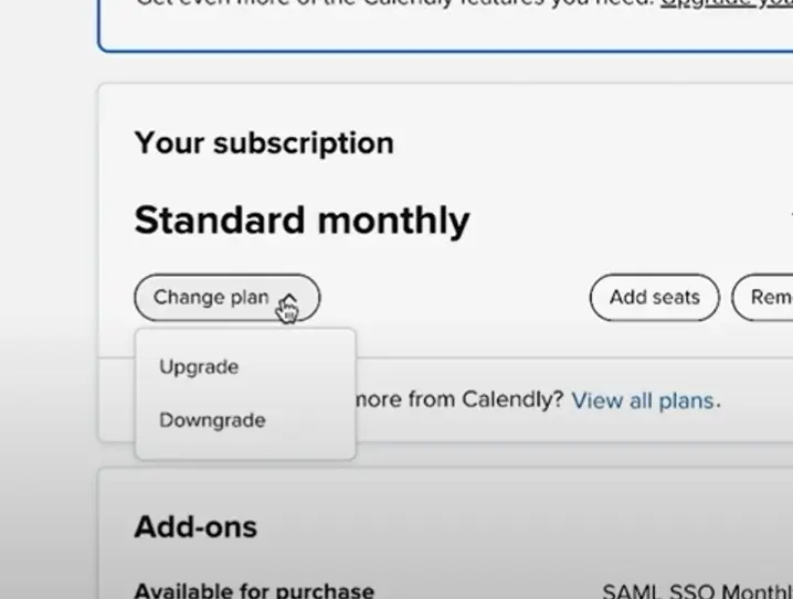 how to cancel Calendly Subscription open downgrade.webp