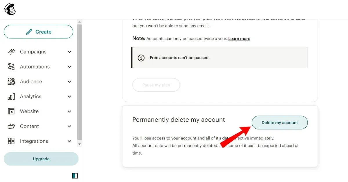 Click the radio button next to Permanently delete this account, and then click Continue.webp