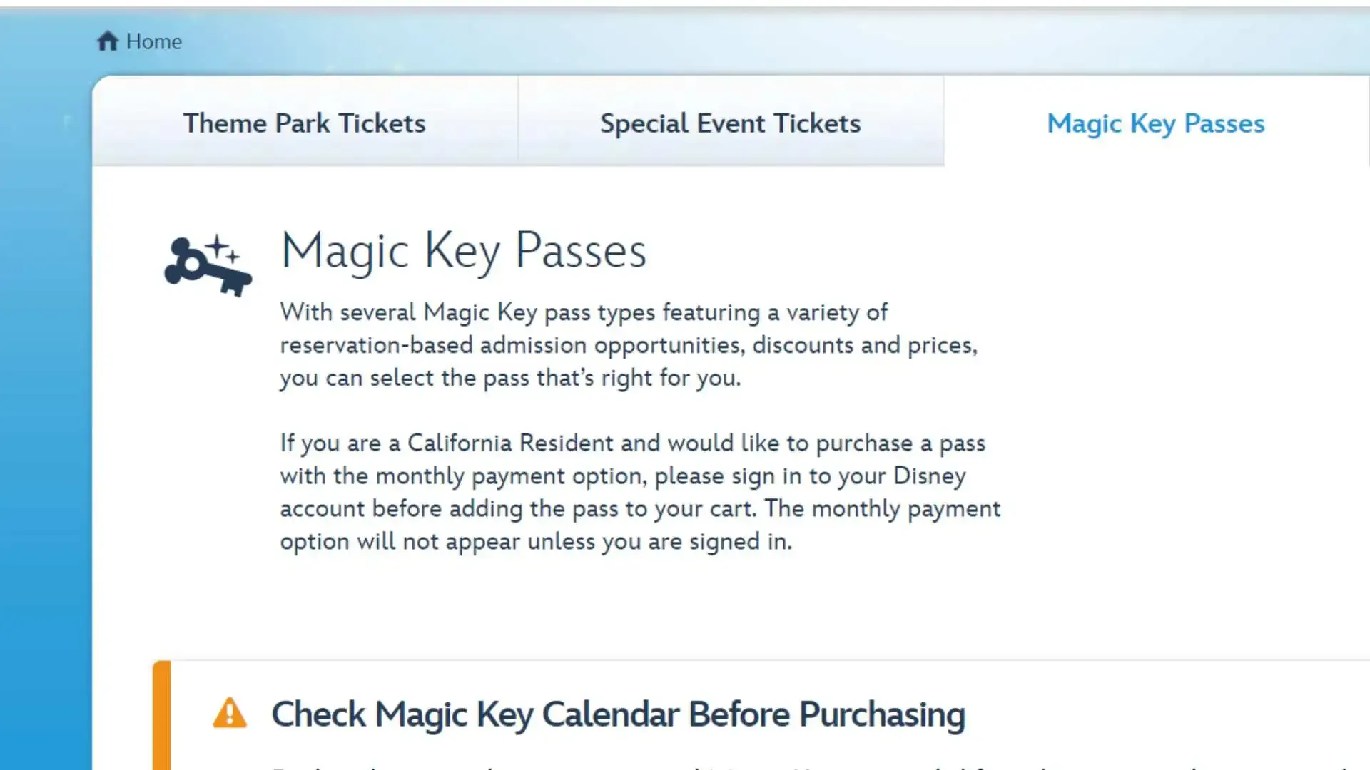 Disney Magic Key Pass Page