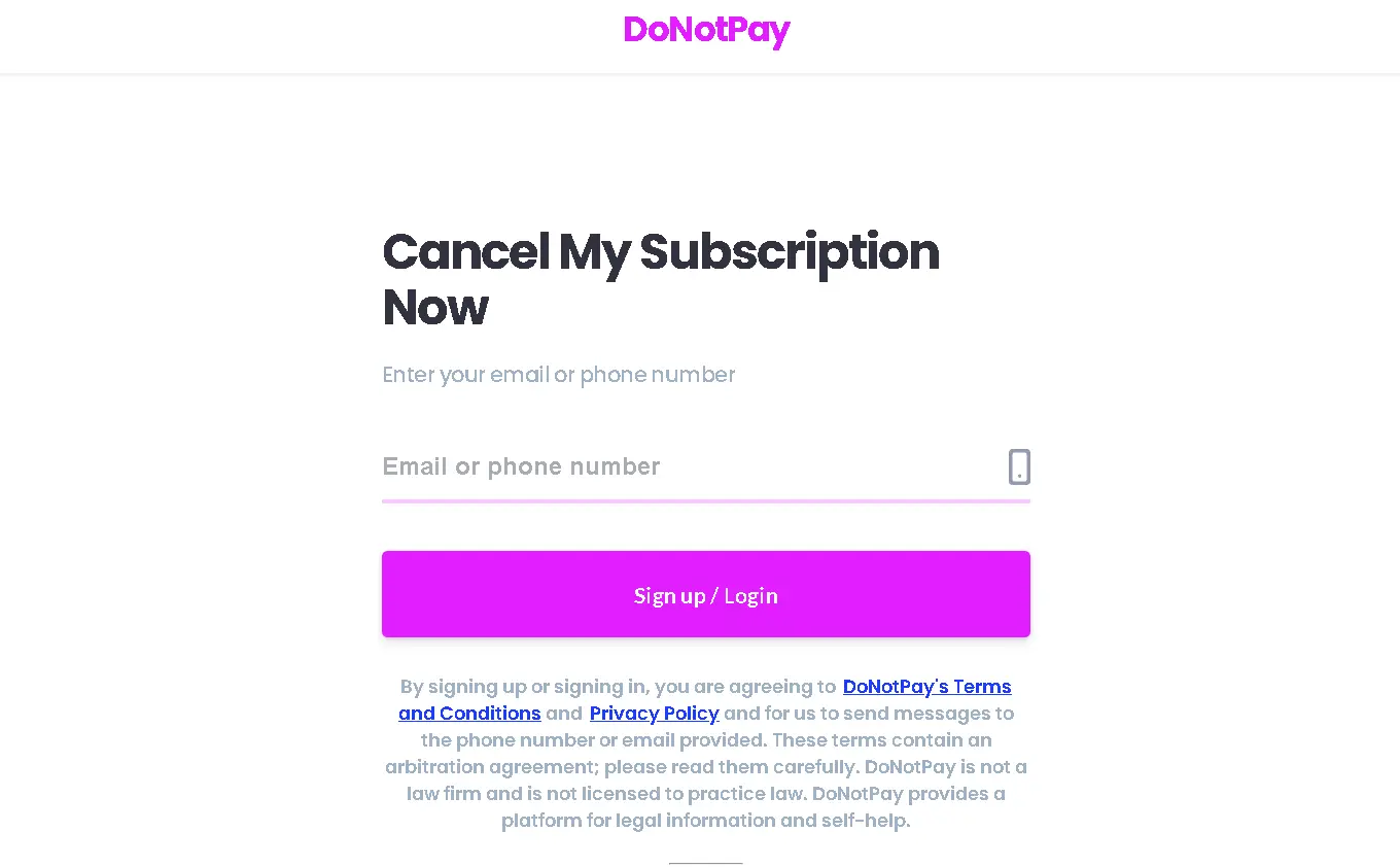 how to cancel DoNotPay Subscription open login.webp