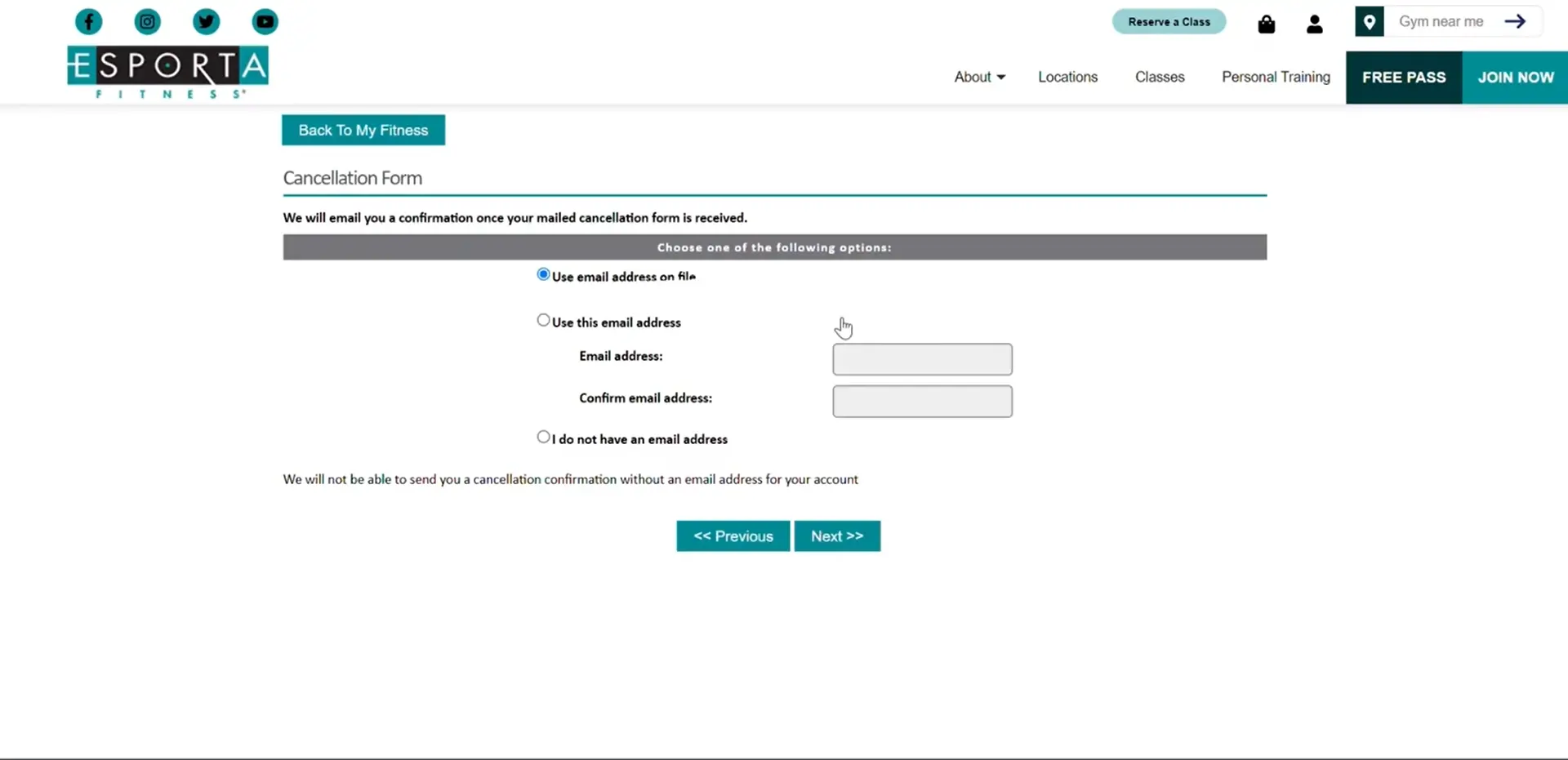 Esporta Cancellation Form