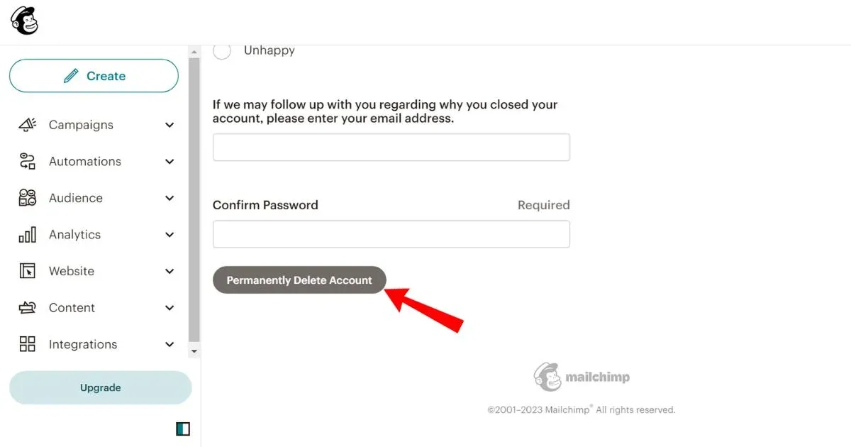 Fill out the exit survey, then click Permanently Delete Account.webp