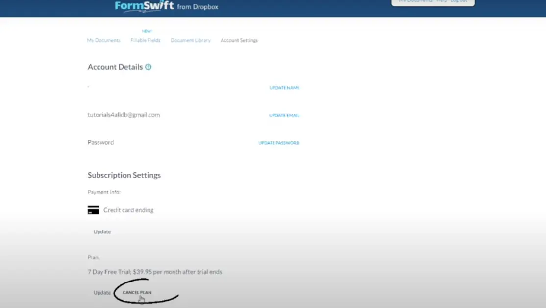 How to cancel Formswift subscription open Cancel button.webp