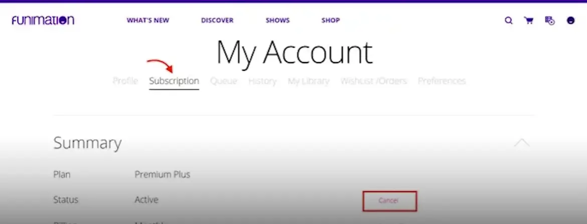 how to cancel Funimation Subscription open select subscription.webp