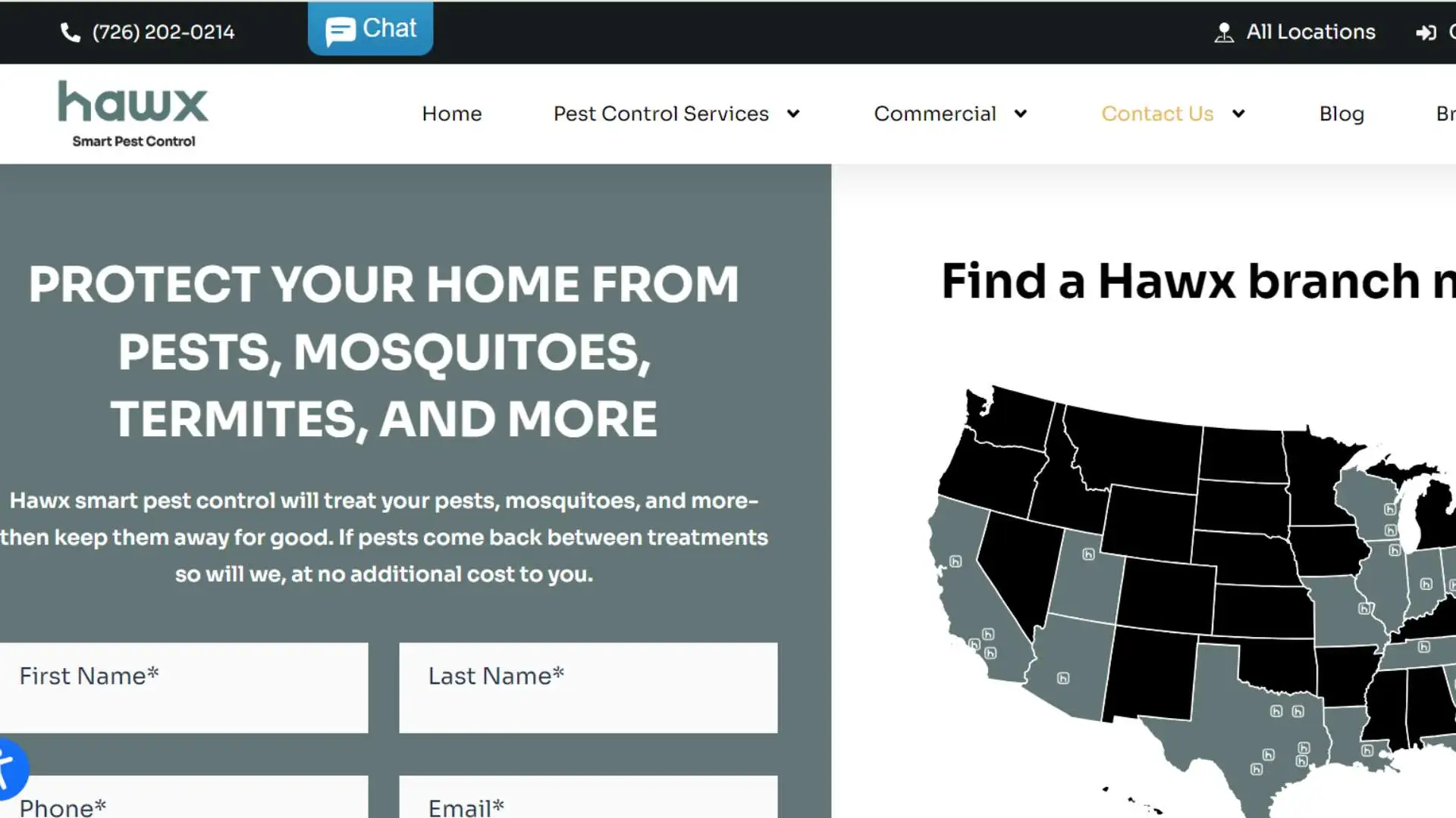 Hawx Pest Control Contact Us Page