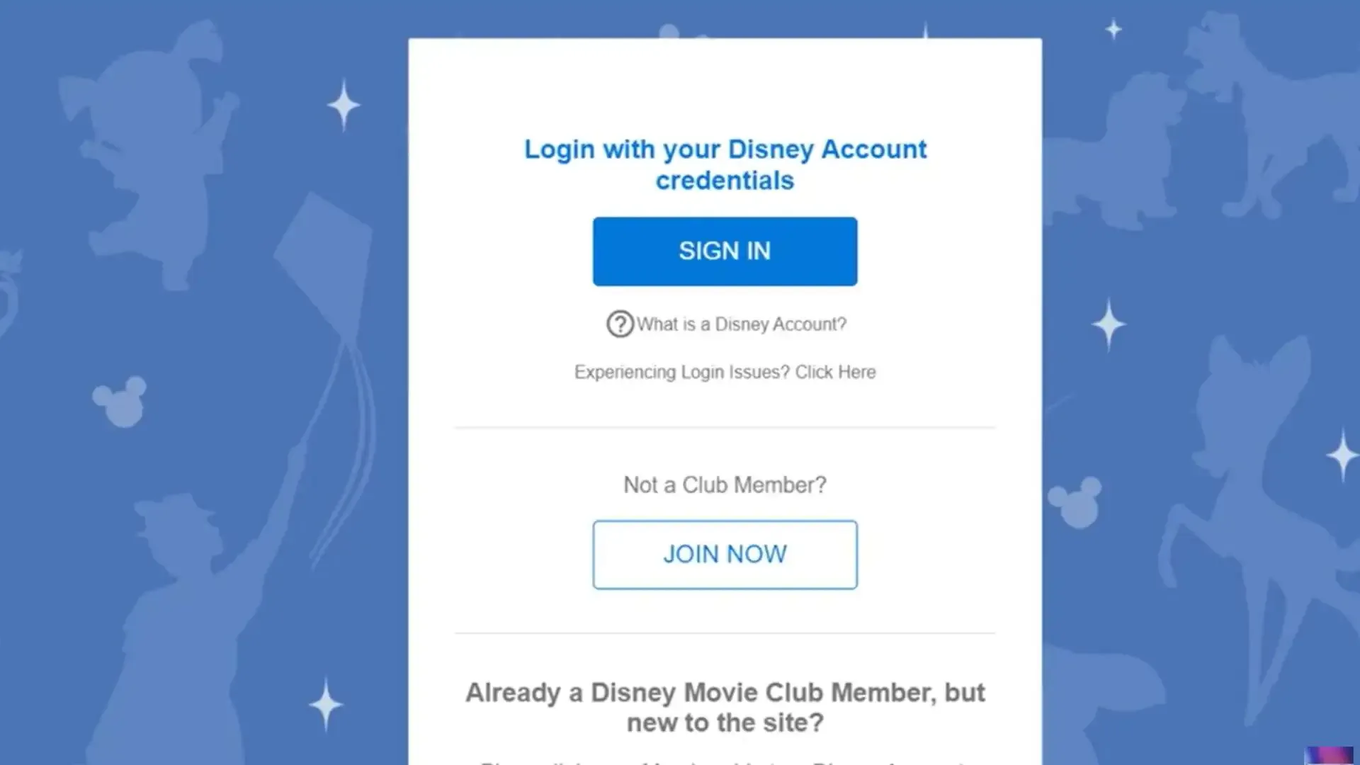 Login to the Disney Movie Club site
