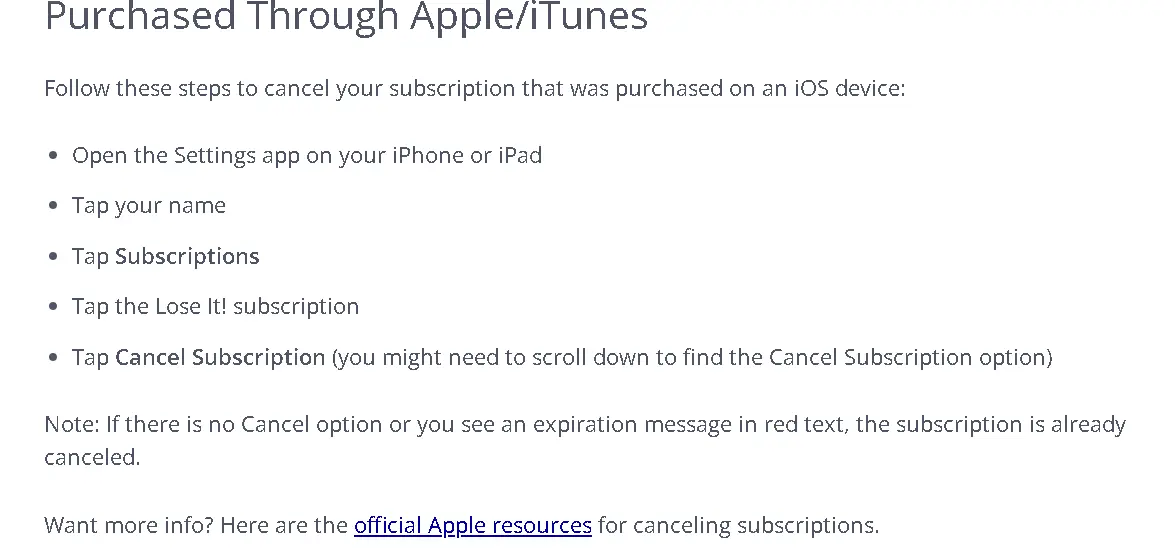 how to cancel LoseIt Subscripton open Apple.webp