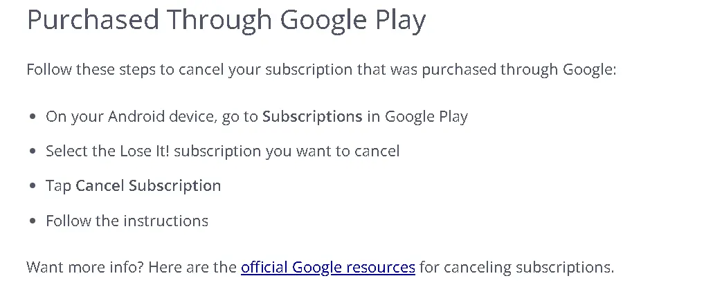 how to cancel LoseIt Subscripton open Google Play.webp