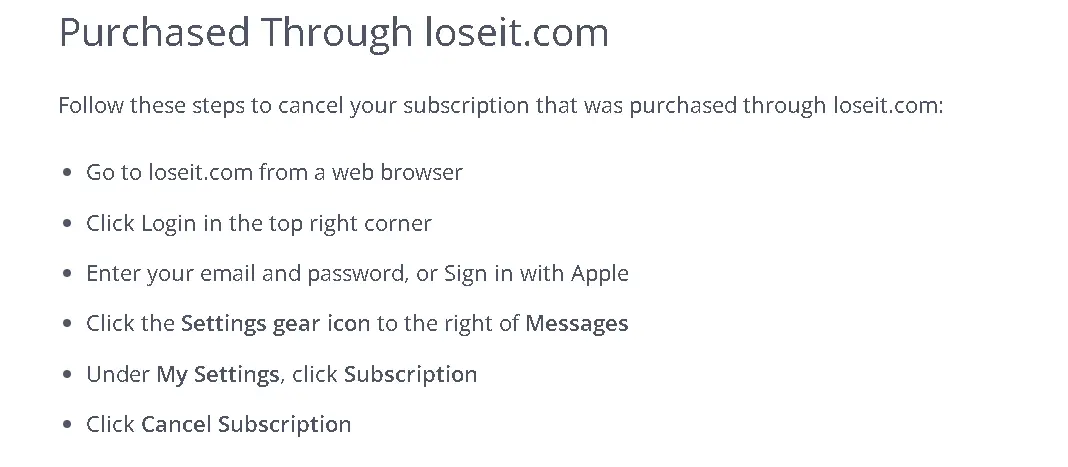 how to cancel LoseIt Subscripton open through website.webp