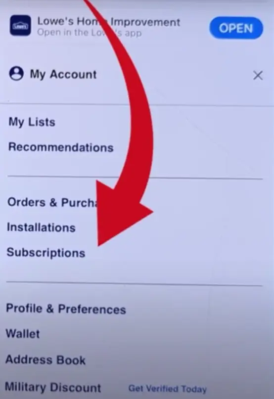 how to cancel Lowe's Subscription open Select Subscriptions.webp