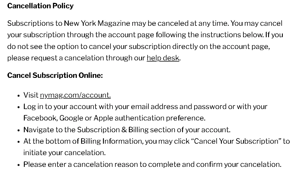 how to cancel New York Magazine Subscription open cancellation process.webp