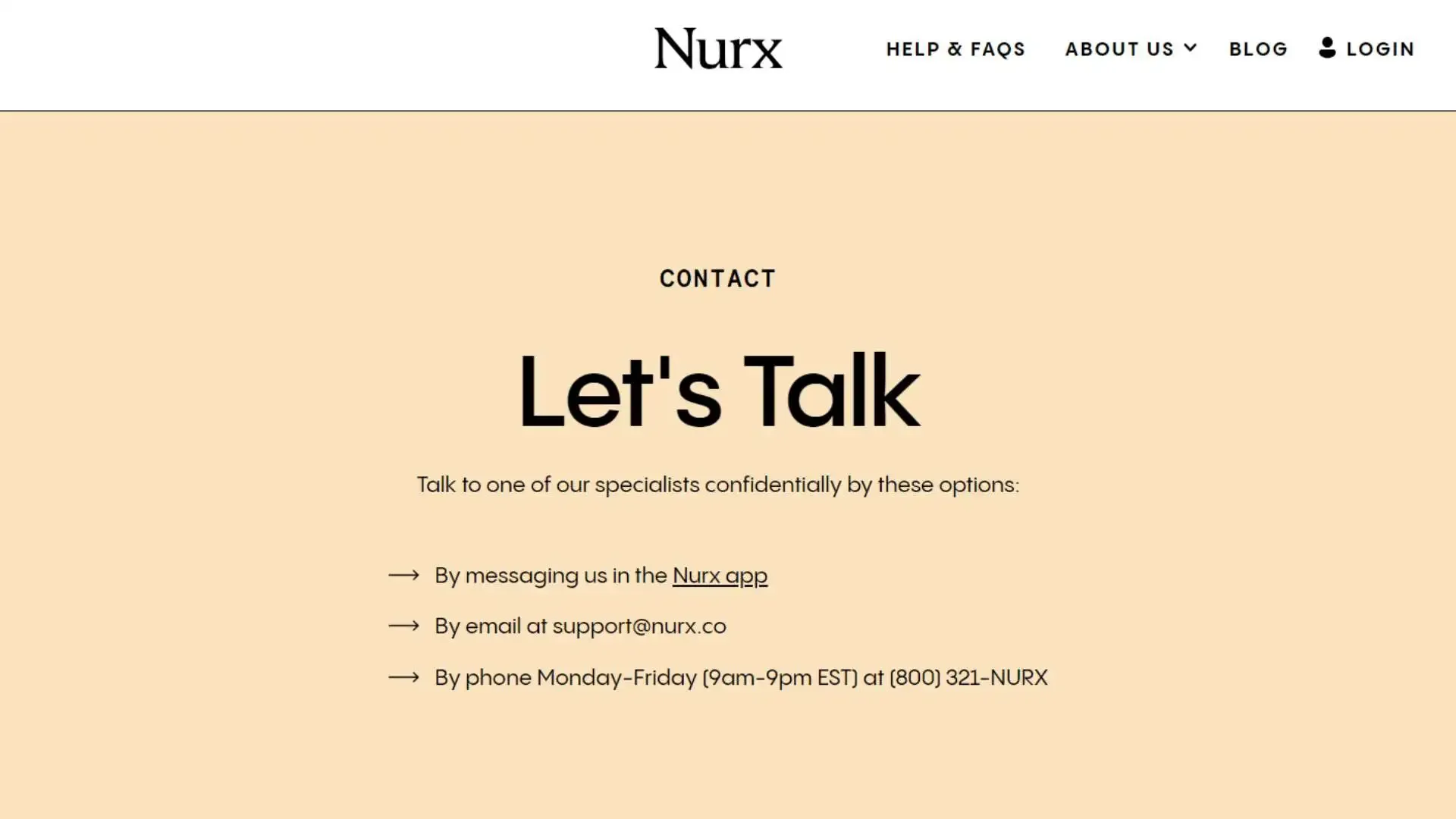 Nurx contact us page