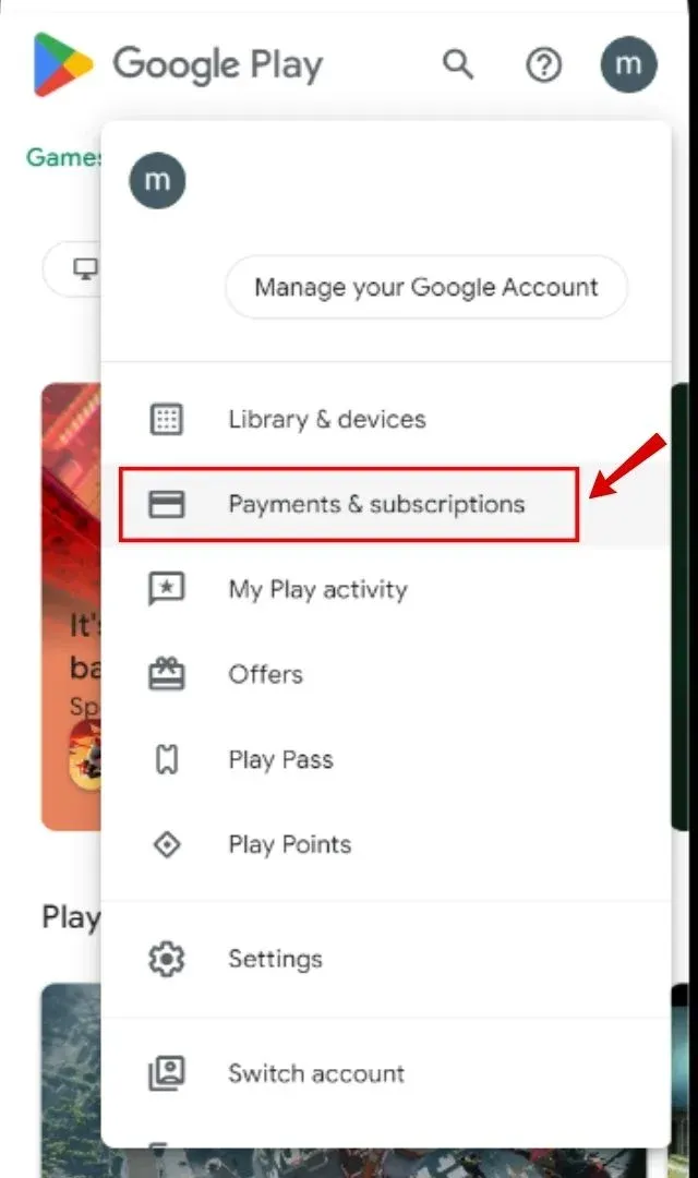On the right, click payments and subscriptions.webp