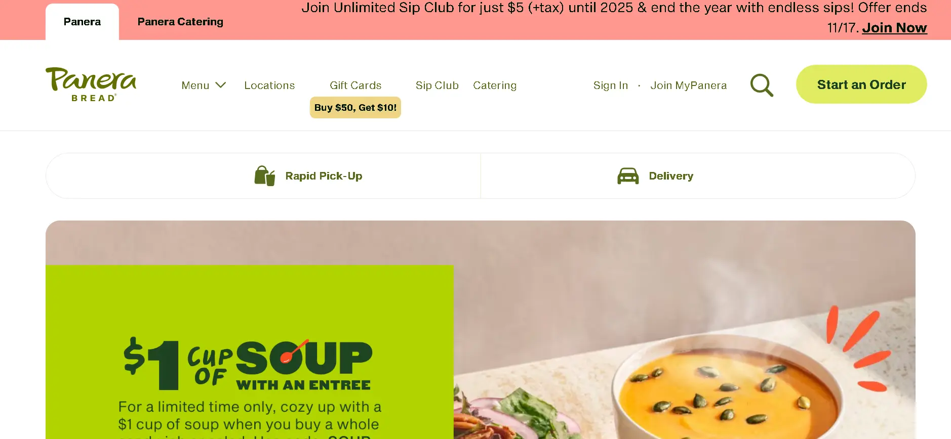 how to cancel Panera Bread Subscription open home page.webp