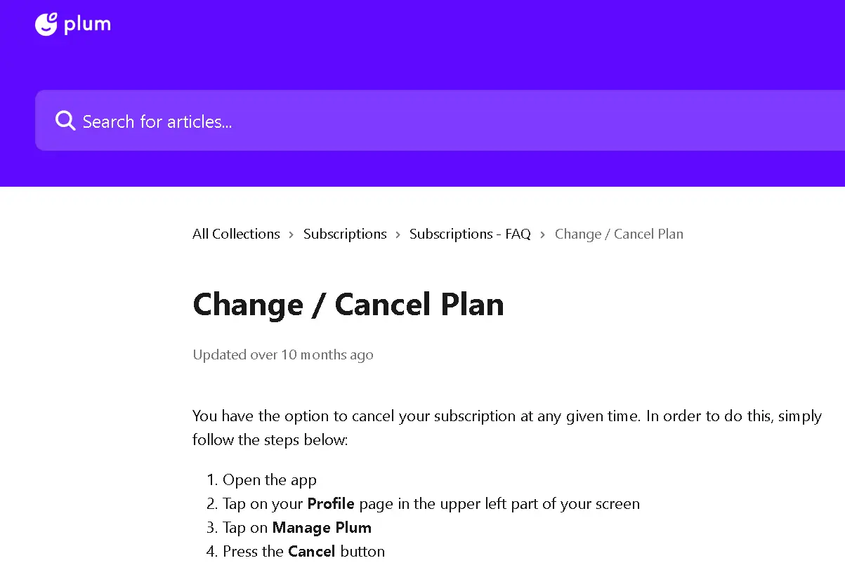 how to cancel Plum Subscription open cancellation process.webp