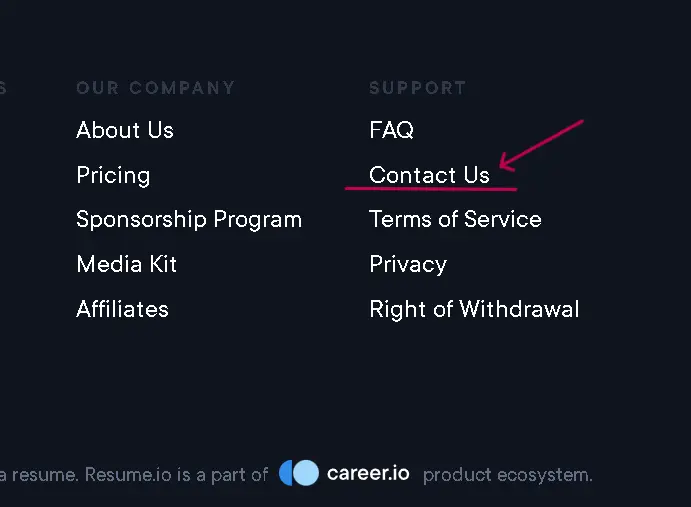 how to cancel Resume.io Subscription open Contact Us.webp