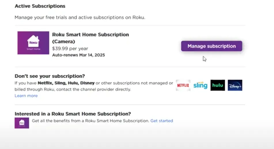 how to cancel Roku Subscription open manage subscription.webp