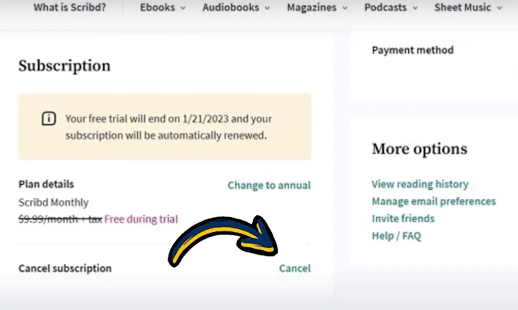 how to cancel Scribd Subscription open Cancel subscription.webp