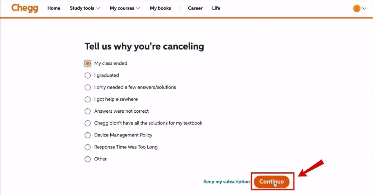 Select anyone of the reason why are you canceling.webp