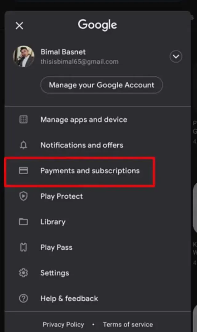 Select the payments and subscription.webp