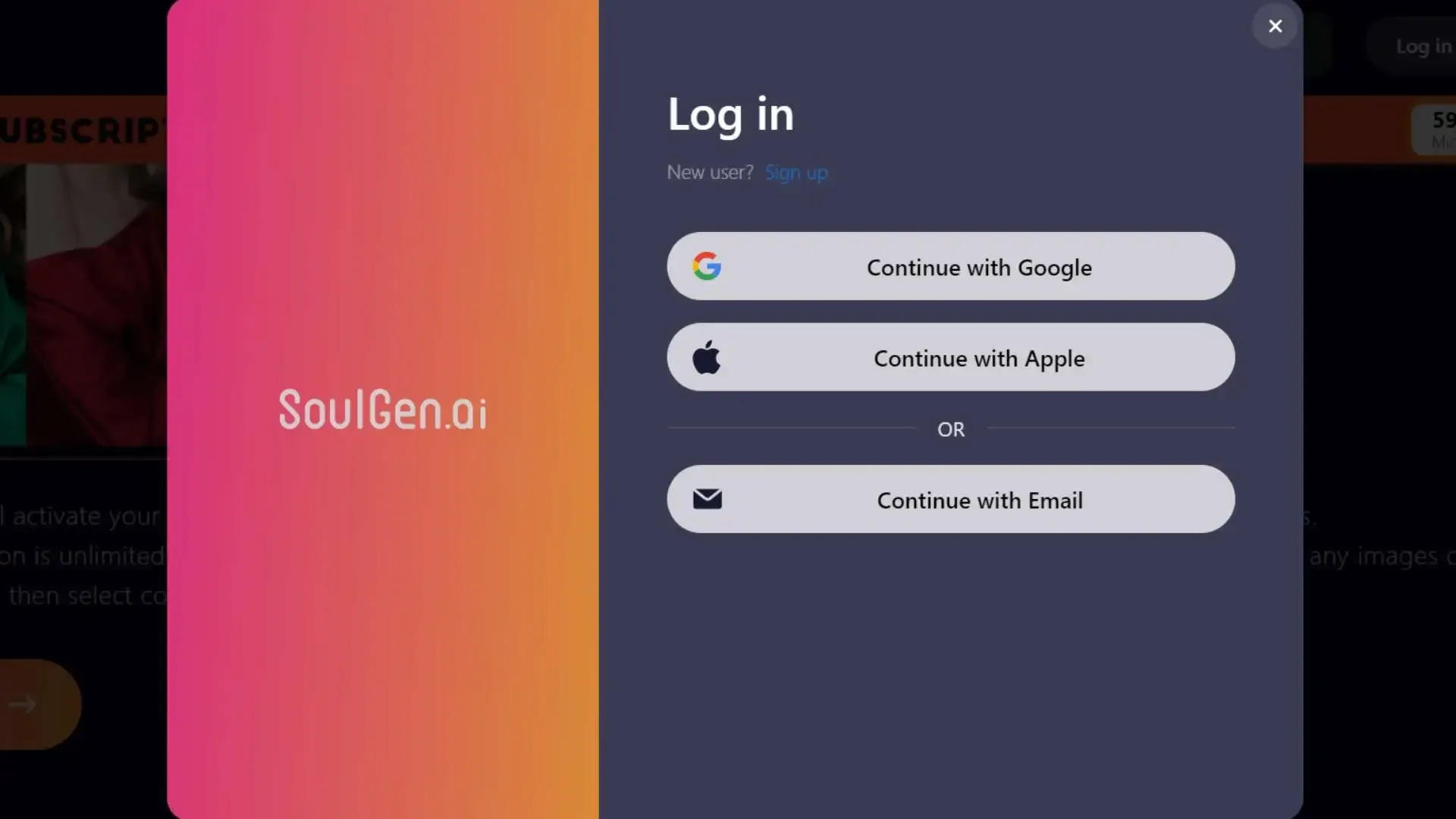 SoulGen Login Page