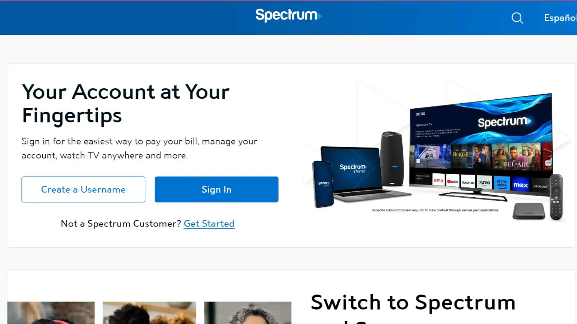 Spectrum TV front page