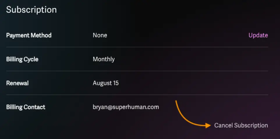 how to cancel Superhuman Subscription open Cancel Subscription.webp