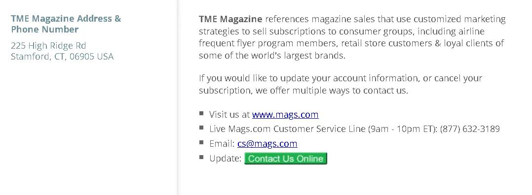 how to cancel TME Magazine Subscription open phone number.webp