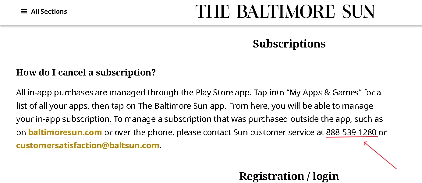 how to cancel The Baltimore Sun Subscription open phone number.webp