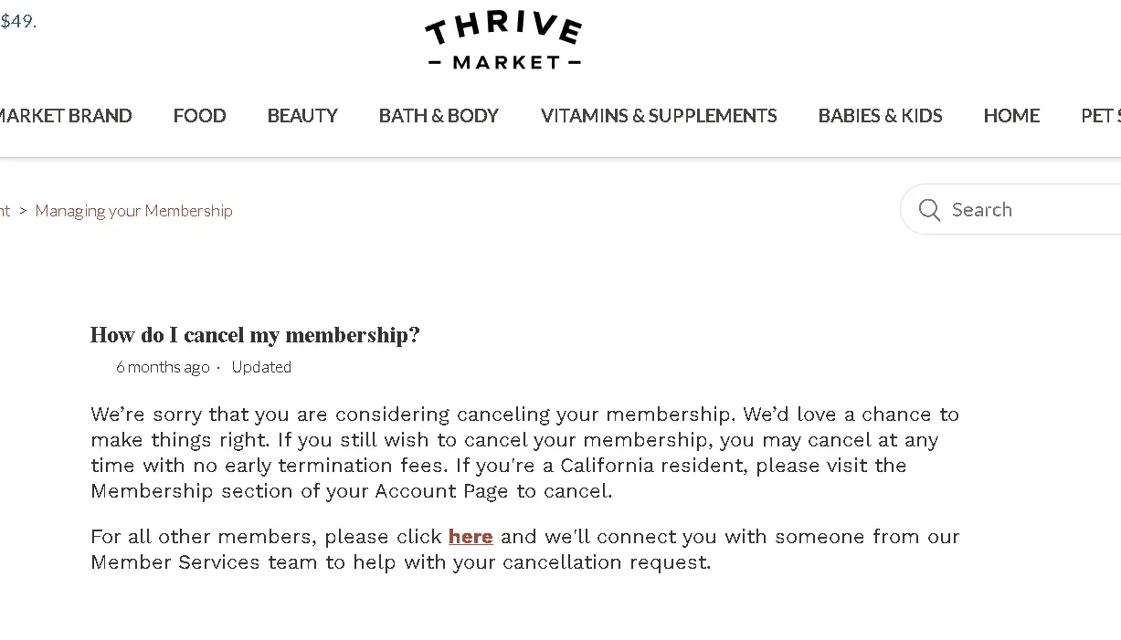 how to cancel Thrive Market Subscription open cancellation process.webp