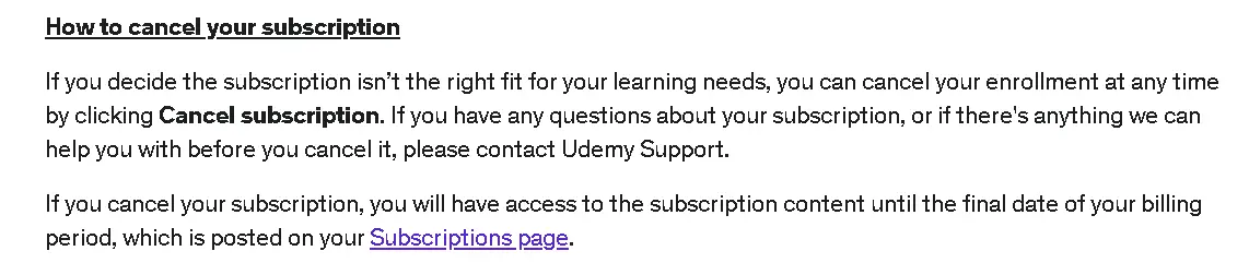 how to cancel Udemy Subscription open cancellation process.webp