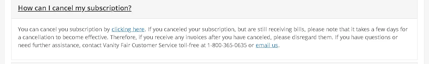 how to cancel Vanity Fair Subscription open cancel phone number.webp